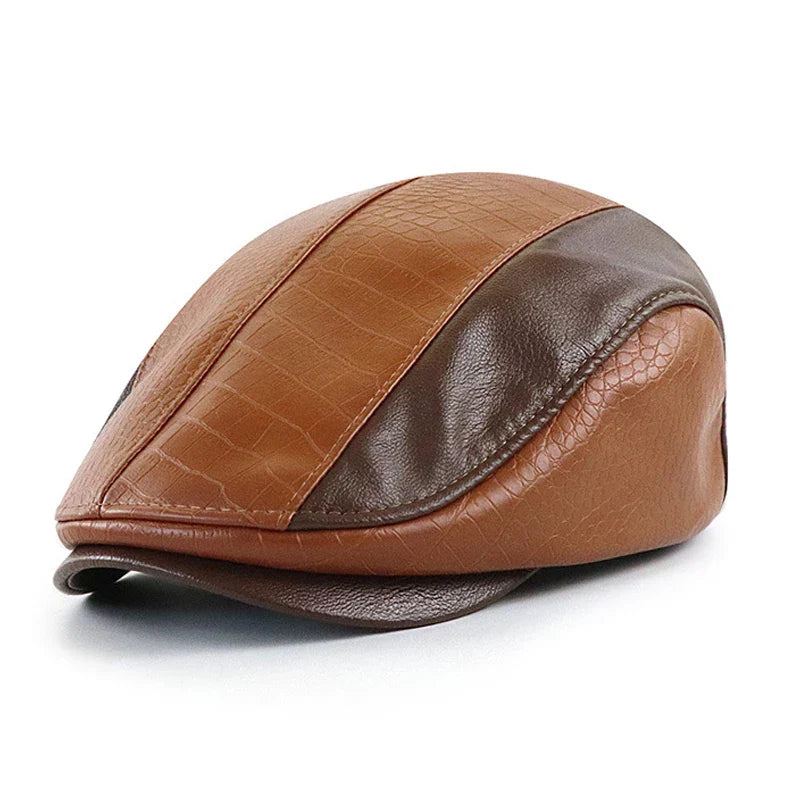 Boina Italiana de Couro Masculina Montvani MV373 elegante, com couro premium e design clássico, perfeita para visuais casuais ou formais com estilo.