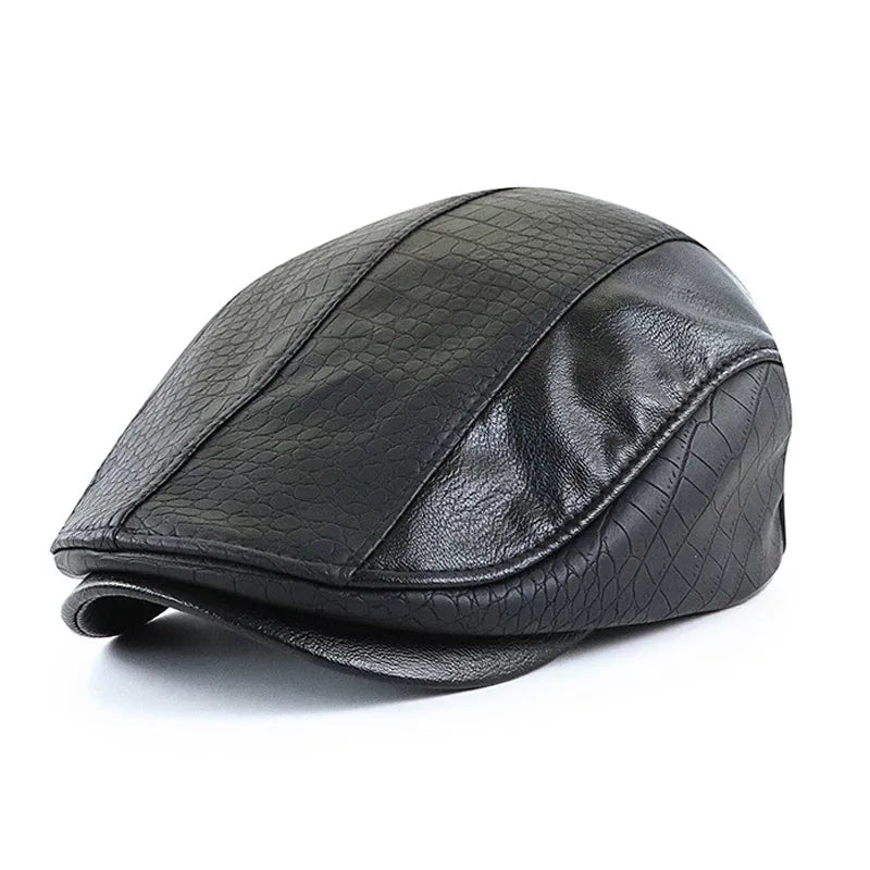 Boina Italiana de Couro Masculina Montvani MV373 elegante, com couro premium e design clássico, perfeita para visuais casuais ou formais com estilo.