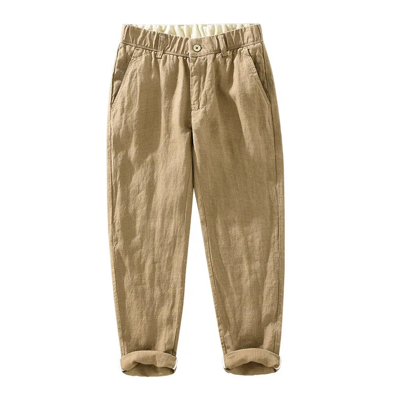 Calça de Linho Masculina Montvani MV009, confeccionada em linho premium, com modelagem clássica, caimento impecável e toque sofisticado para todas as ocasiões.