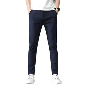Calça Social Masculina Montvani MV203, com corte slim fit e tecido de nylon e spandex, perfeita para eventos formais, corporativos ou uso diário.