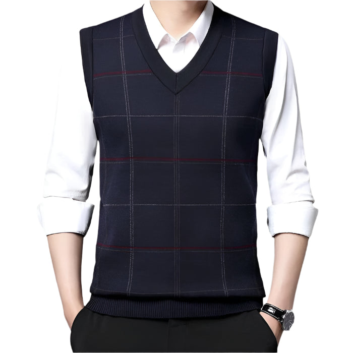 Colete Tricot Montvani MV398 elegante, com tricot premium e design parisiense, perfeito para visuais casuais ou semi-formals com sofisticação.