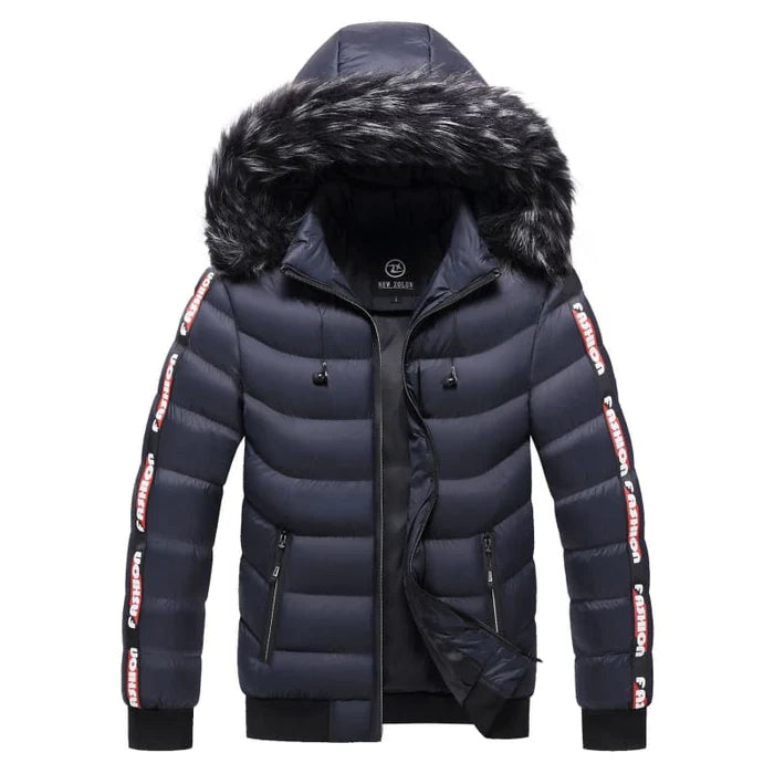 Jaqueta Puffer Masculina Montvani MV112 com capuz forrado, tecido acolchoado e fechamento em zíper, ideal para o inverno.