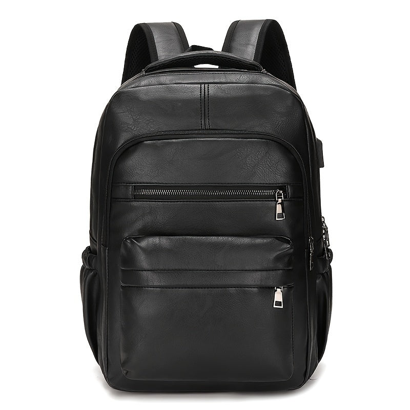 Mochila Couro Montvani MV421 elegante, com porta USB e antifurto, perfeita para laptops em viagens ou trabalho com proteção e conforto.