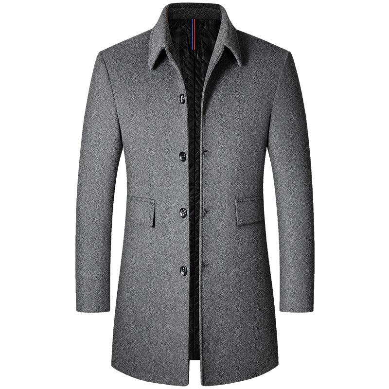 Sobretudo Masculino em Lã Montvani MV230, com gola polo, corte slim, lã de alta qualidade e forro aquecido, perfeito para o inverno e ocasiões formais.