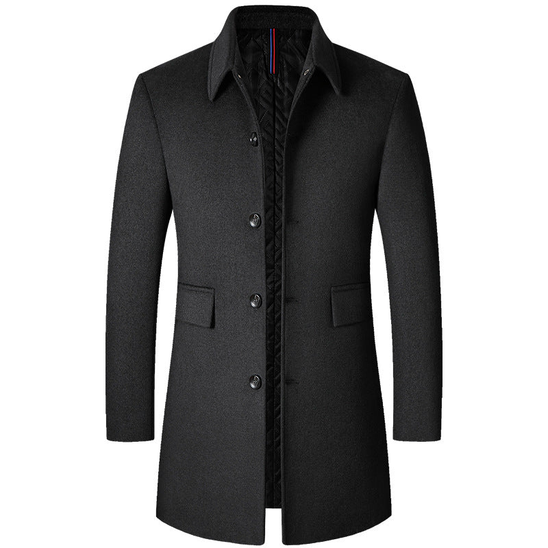 Sobretudo Masculino em Lã Montvani MV230, com gola polo, corte slim, lã de alta qualidade e forro aquecido, perfeito para o inverno e ocasiões formais.
