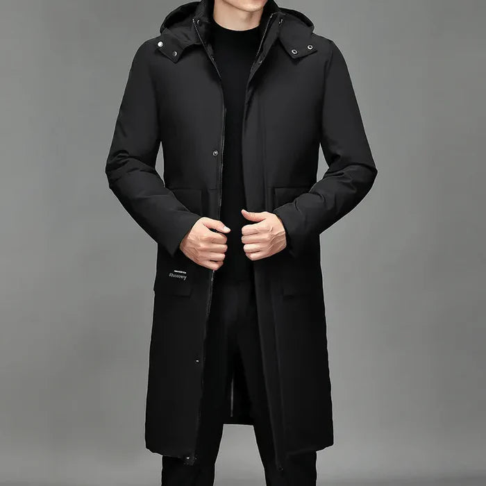Sobretudo Masculino Montvani MV222, com nylon e poliéster, design impermeável e funcional, perfeito para inverno, outono e ocasiões casuais.