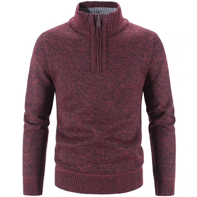 Suéter Masculino Gola Bordado Meio Zíper Montvani MV181, com modelagem slim fit e tecido premium, perfeito para o inverno com estilo e conforto.